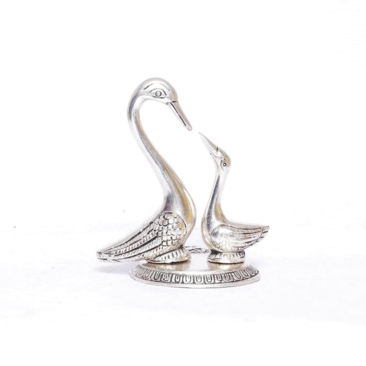 Metal Love Birds Swan Set Pair of Kissing Duck, Showpiece Statue – Medium, silver