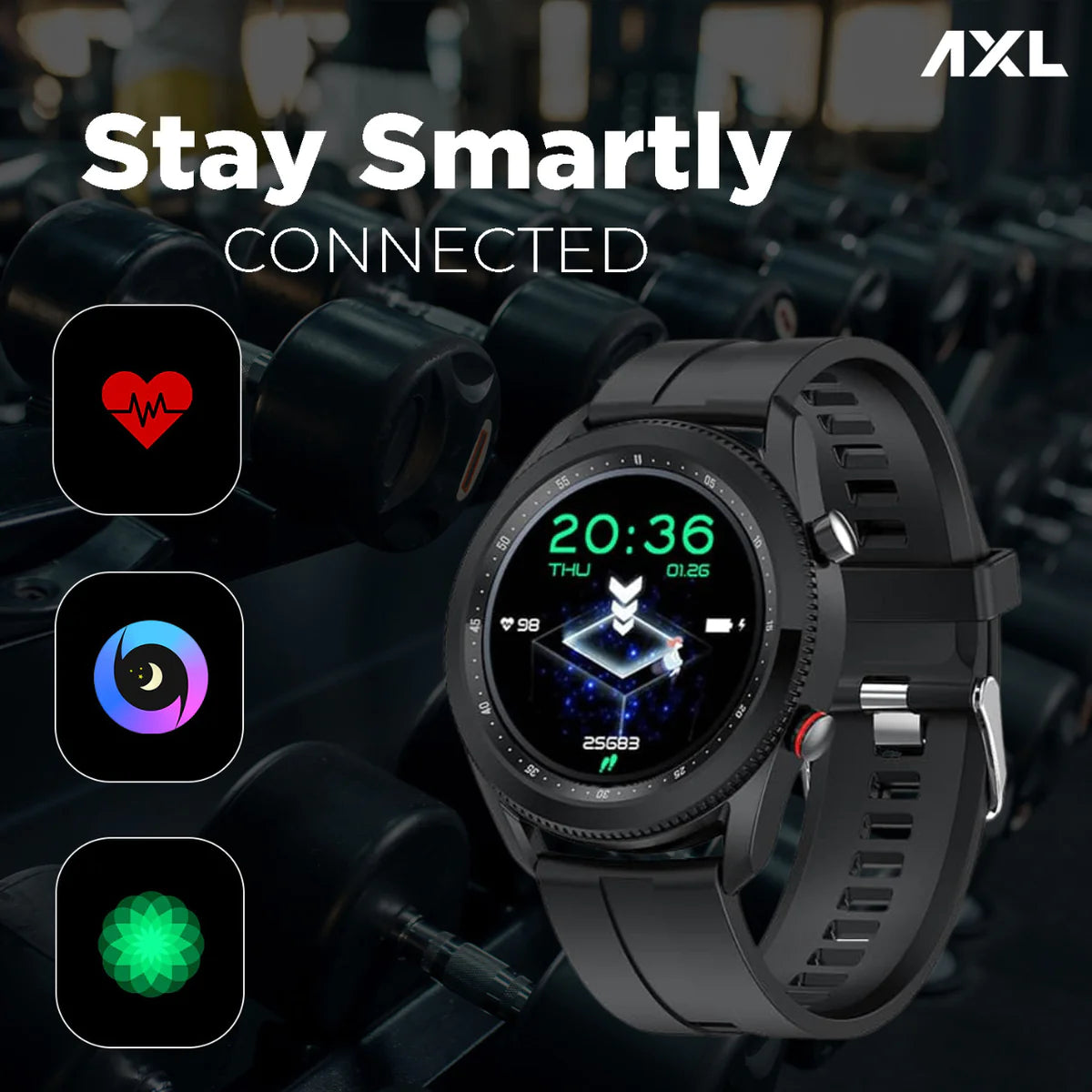 AXL Rider 1.28" Smart Watch with Call Function, Bluetooth Calling, Multi Sports Modes, Spo2 & Heart Rate Monitoring, Waterproof- Jet Black