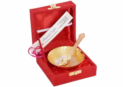 Crafts Silver And Gold Plated German Silver Bowl Spoon Set