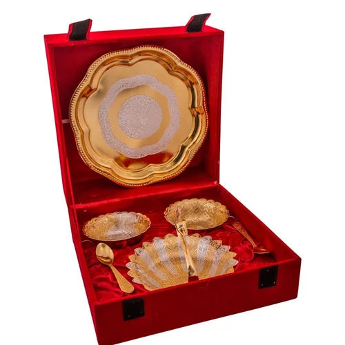 Brass Bowl With Tray And Spoon Gift Set