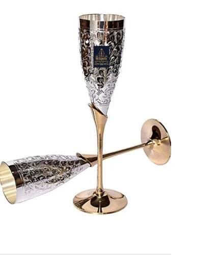 Brass Wine Glass Gift Set with Velvet Box for Home Decor, Serving wine