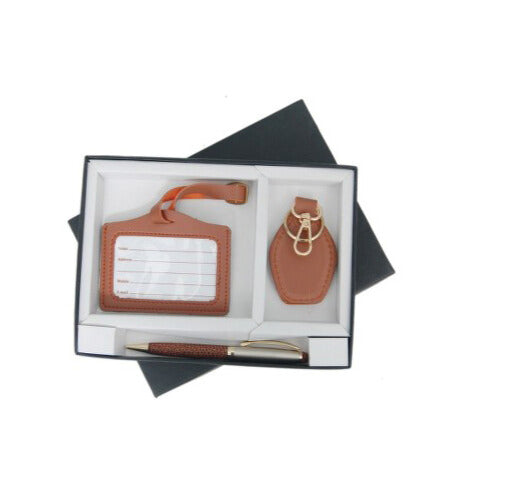 3 IN 1 (BROWN LEATHERETTE SET) KEY CHAIN PEN BOX)