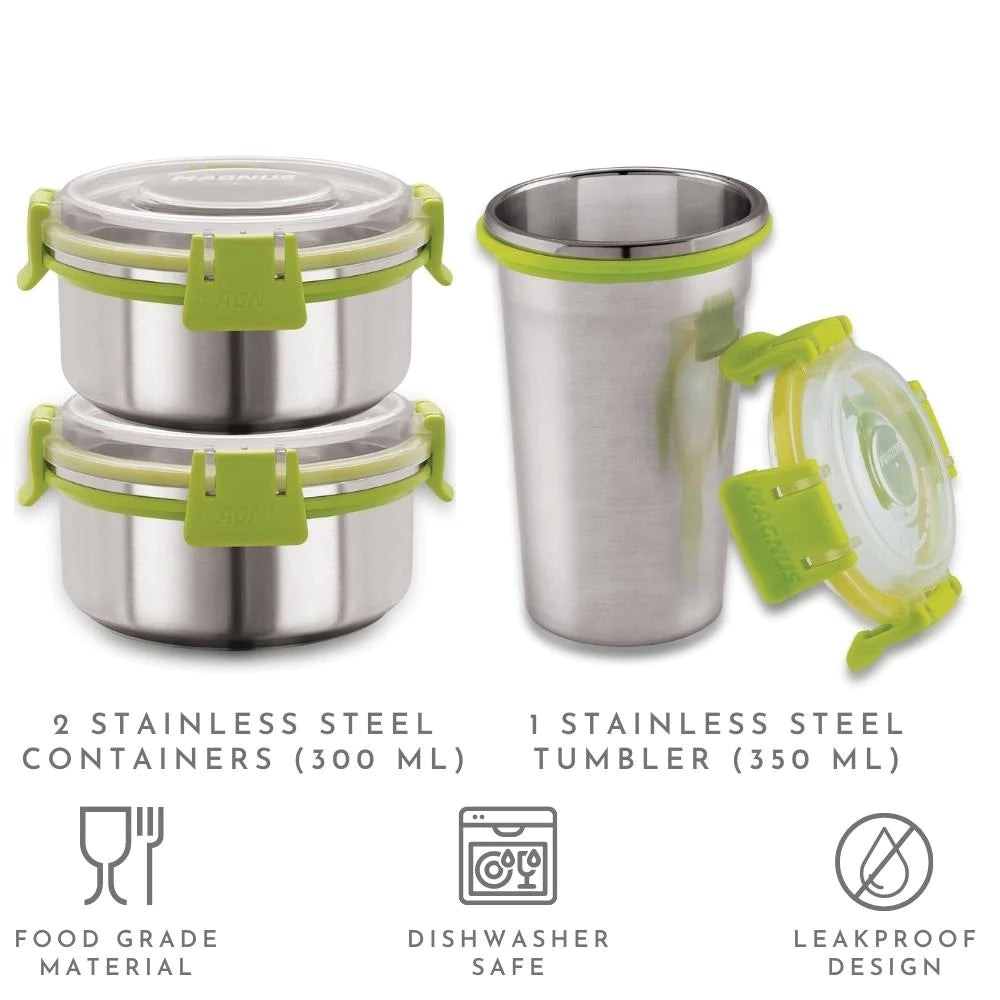 3 Airtight & Leakproof Stainless Steel Lunch Box with Bag, 950 ml
