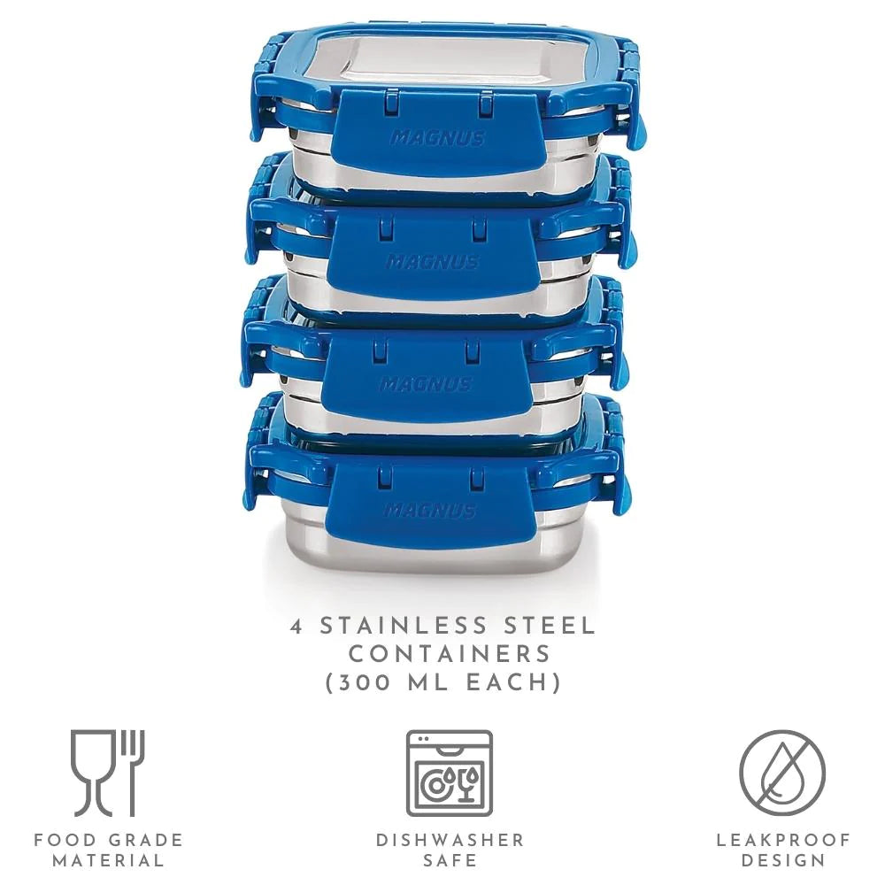 4 Airtight & Leakproof Lunch Box with Bag, 1200 ml