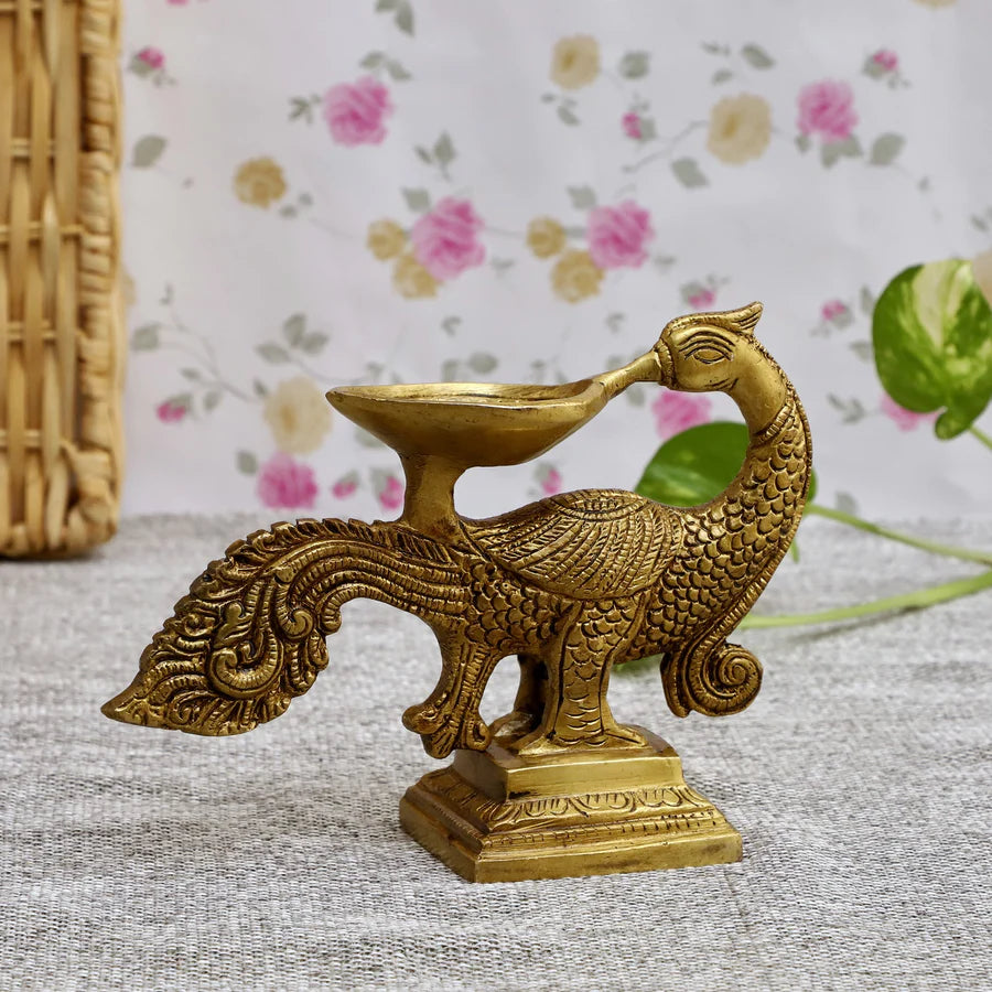 Art Brass Peacock Diya (Type 2)