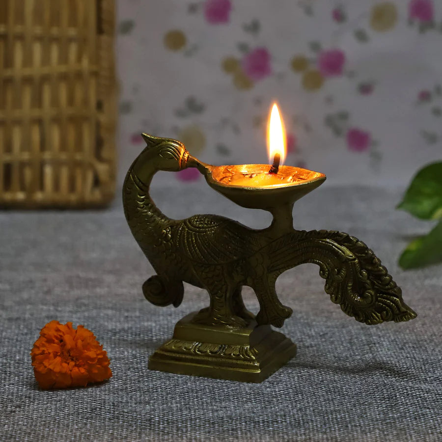Art Brass Peacock Diya (Type 2)