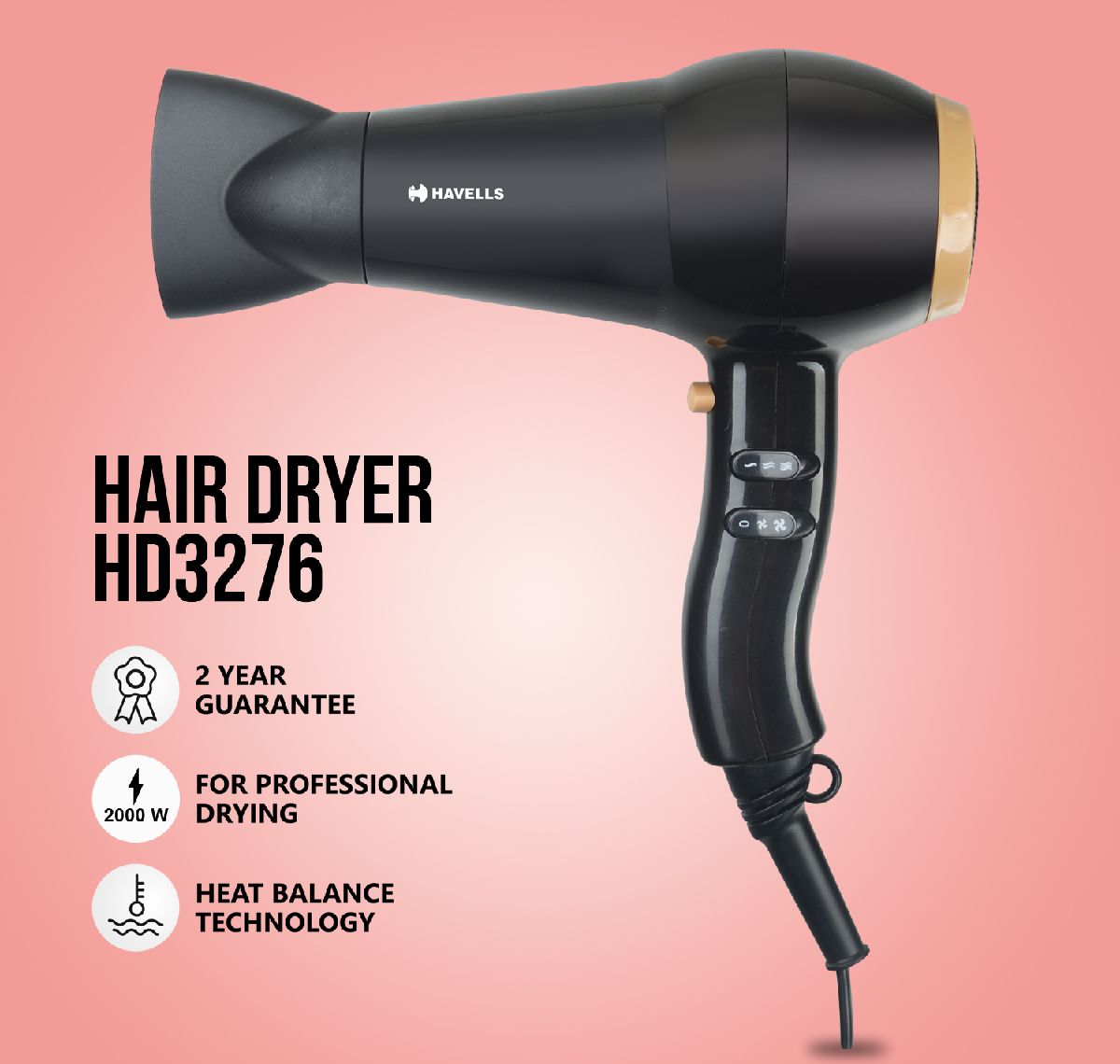 Professional and Powerful Hair Dryer (Black)