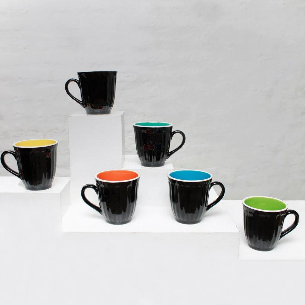 Black Shine Cutting Coffee Cups(Set of 6)