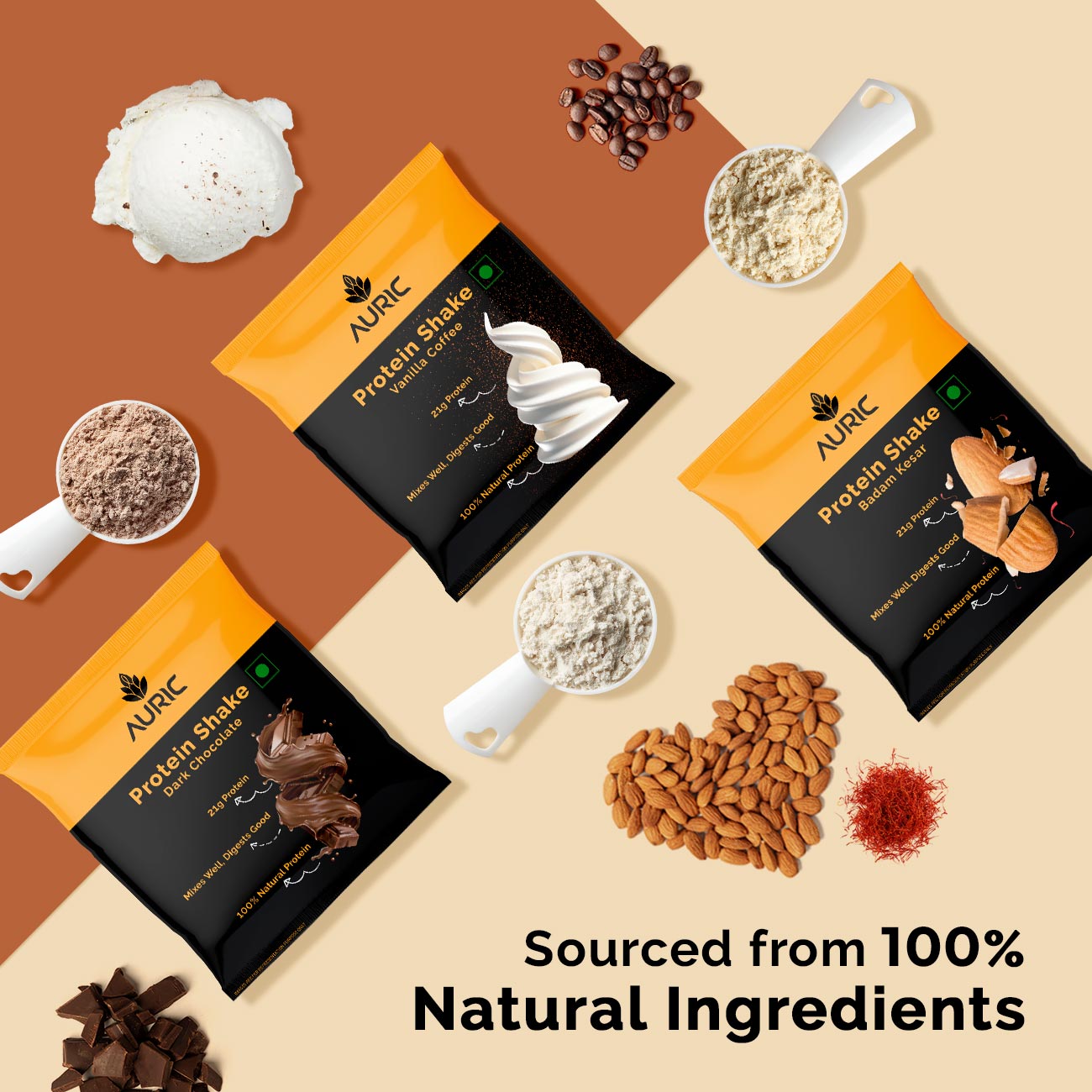 Auric Vegan Plant Protein Powder for Men & Women 8 Sachet