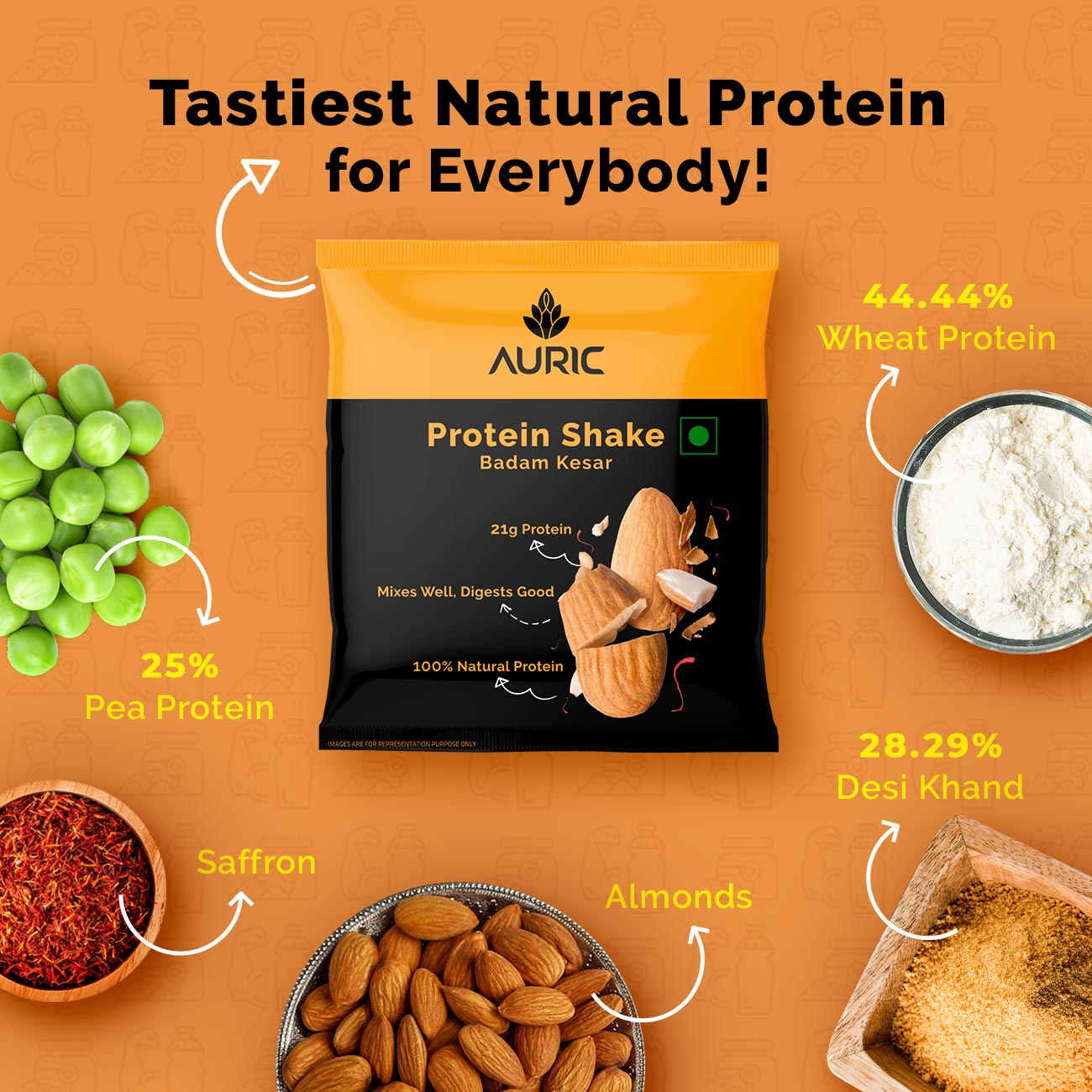 Vegan Protein Powder for Men & Women (Kesar Badam Flavor) 8 Sachet