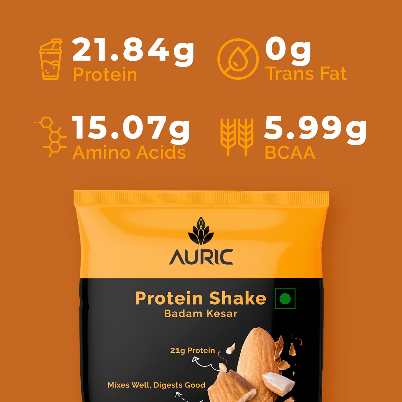 Vegan Protein Powder for Men & Women (Kesar Badam Flavor) 8 Sachet