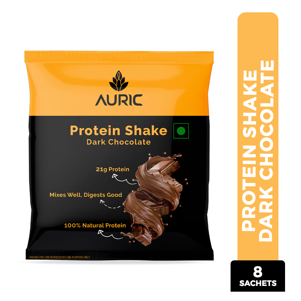 Auric Vegan Protein Powder for Men & Women (Dark Chocolate Flavor) 8 Sachet