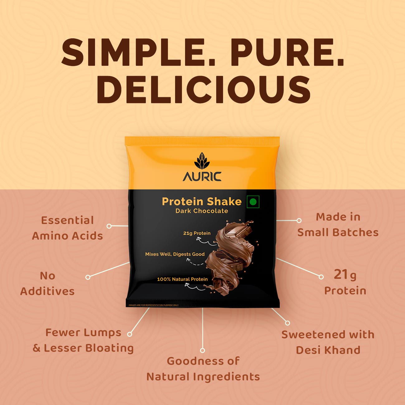 Auric Vegan Protein Powder for Men & Women (Dark Chocolate Flavor) 8 Sachet