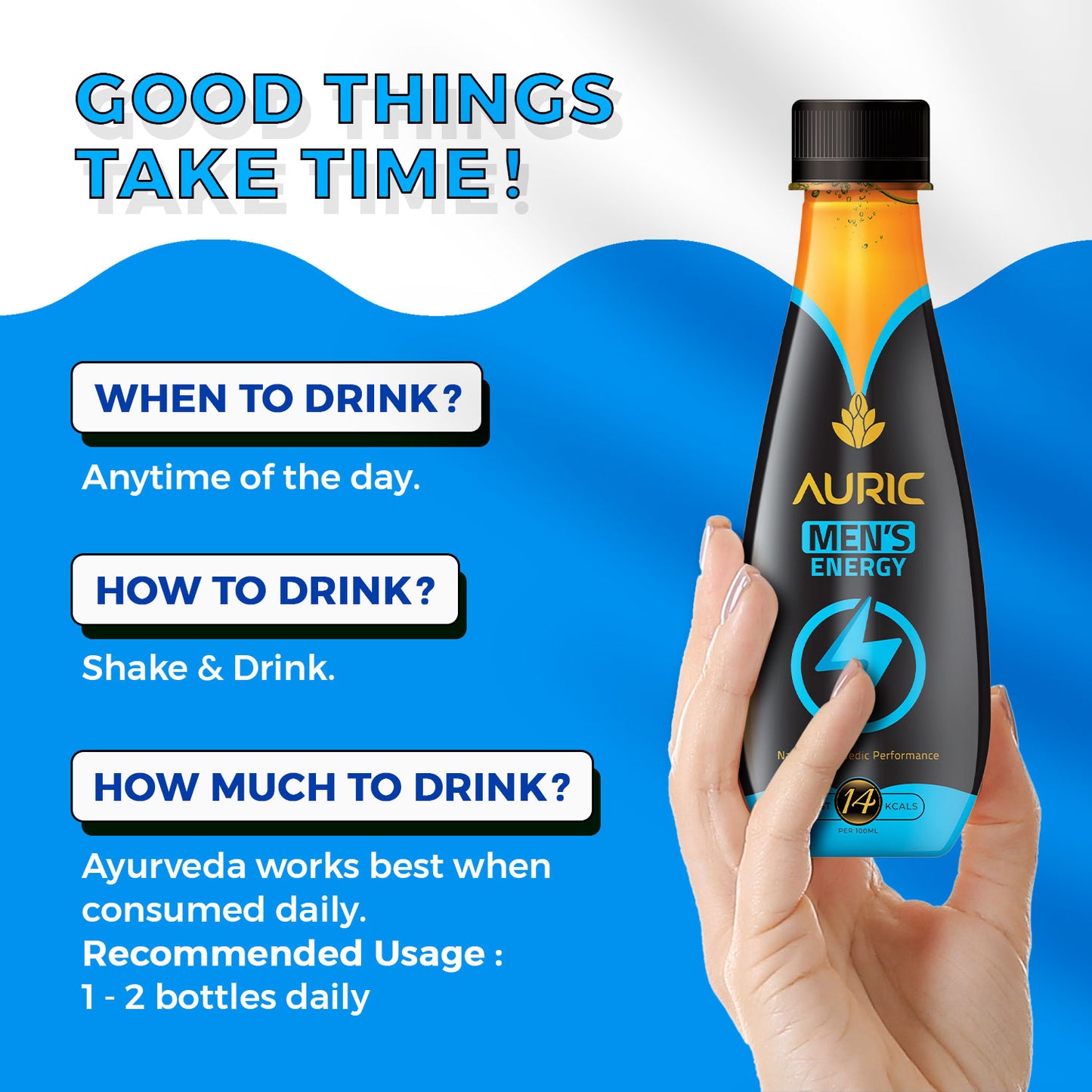 Auric Men's Energy Drink in Coconut Water for Stamina Pack of 24 Bottles