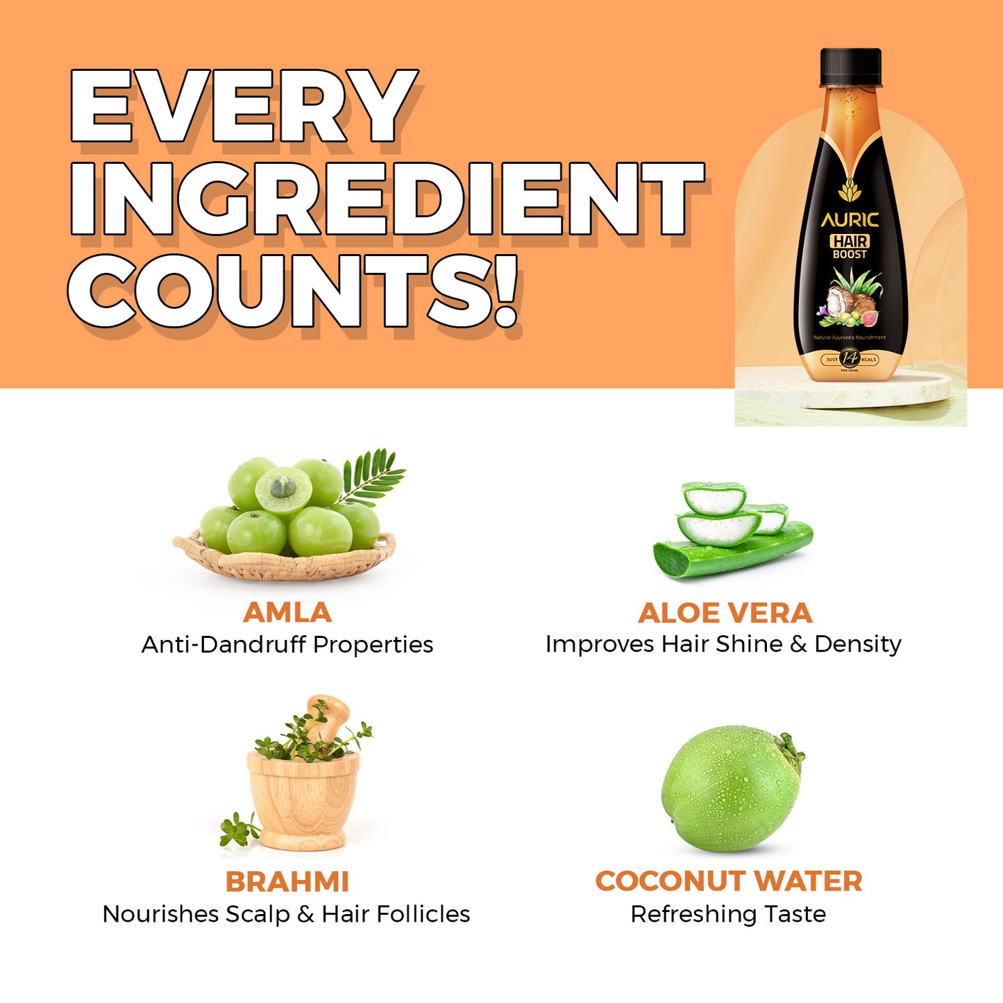 Auric Hair Care Drink | Natural Ayurvedic Juice for Hair Fall - 12 Bottles