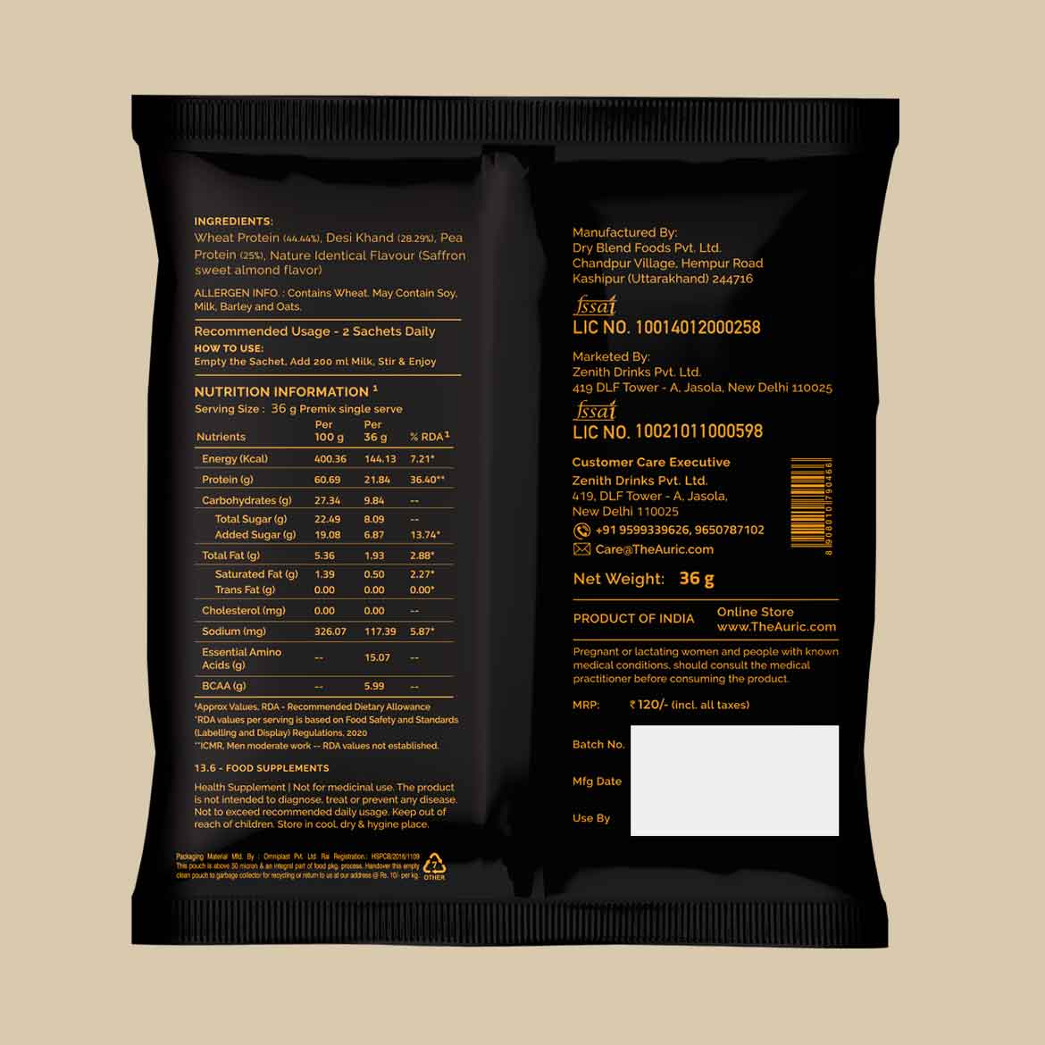 Auric Vegan Plant Protein Powder for Men & Women 8 Sachet