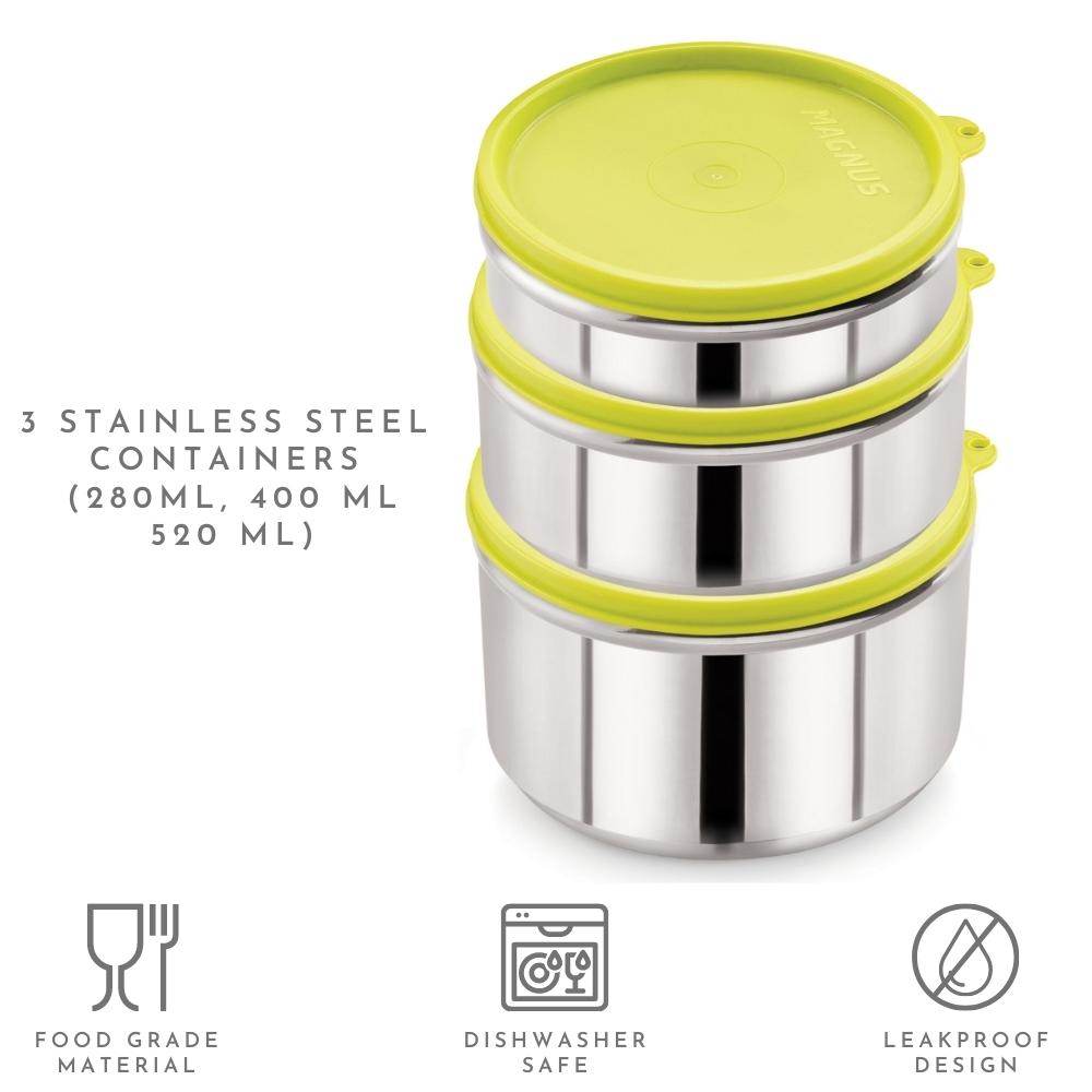3 Airtight & Leakproof Stainless Steel Lunch Box with Bag