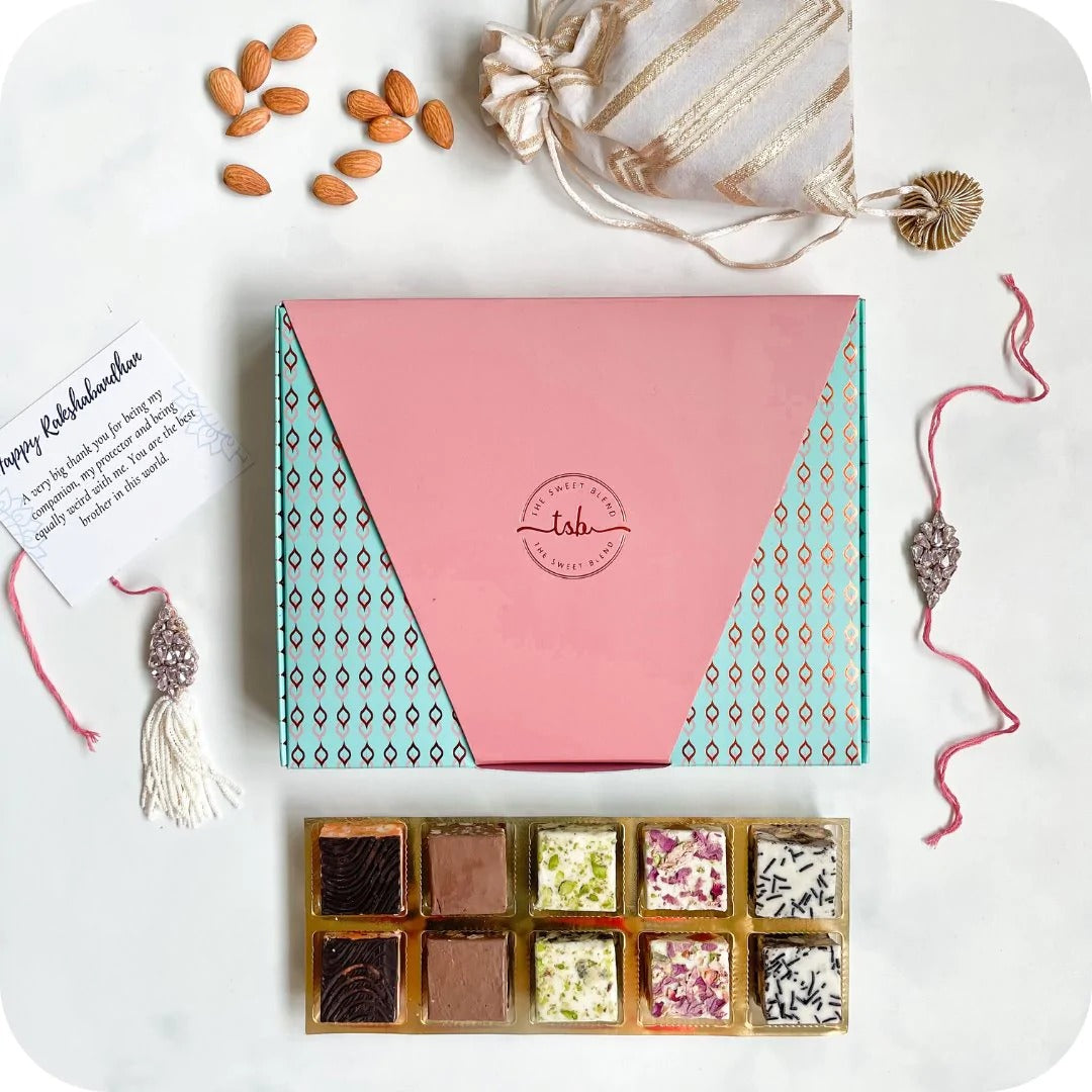 Big Hamper with Semi Precious Lumba Set for Bhaiya Bhabhi