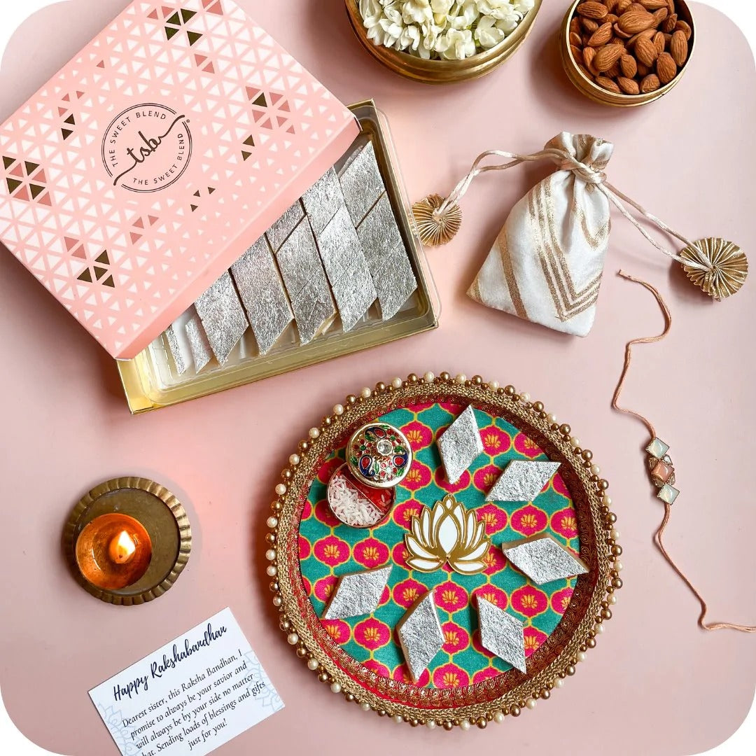 Kaju Katli with Semi Precious Rakhi Thali