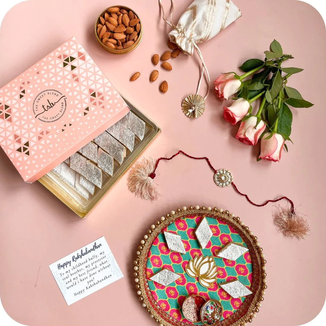 Kaju Katli with Kundan Rakhi Thali