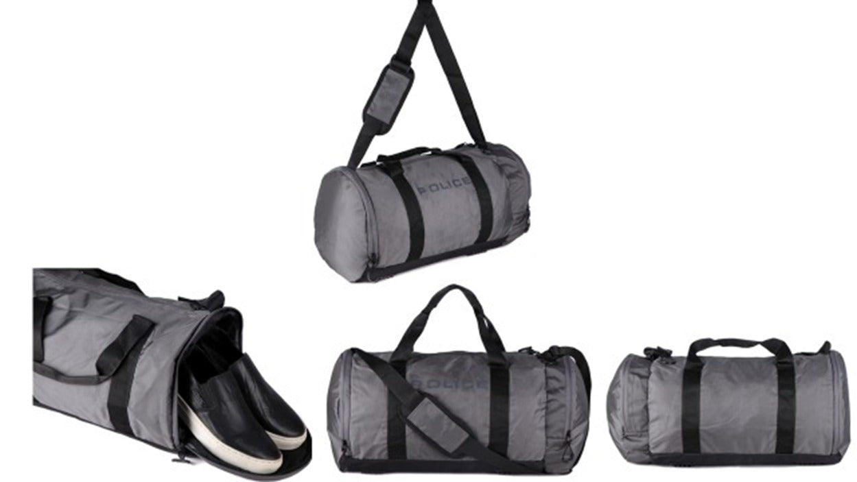Unisex Grey Black Solid Training Duffel Bag