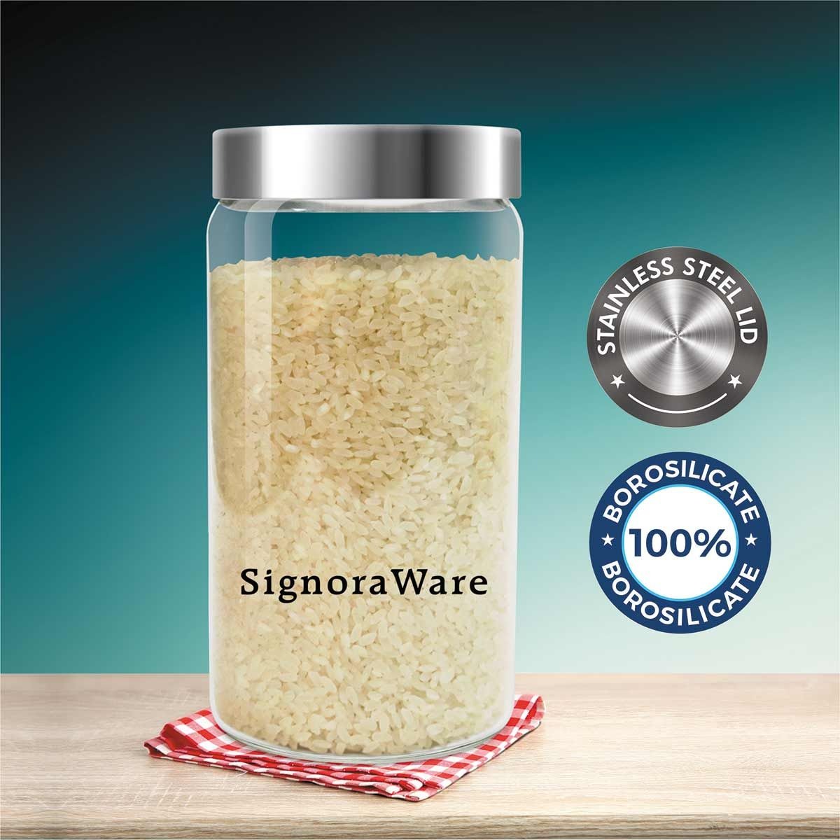 Glaze Jar With Steel Lid 1800 Ml | Air-Tight Storage Container For Kitchen