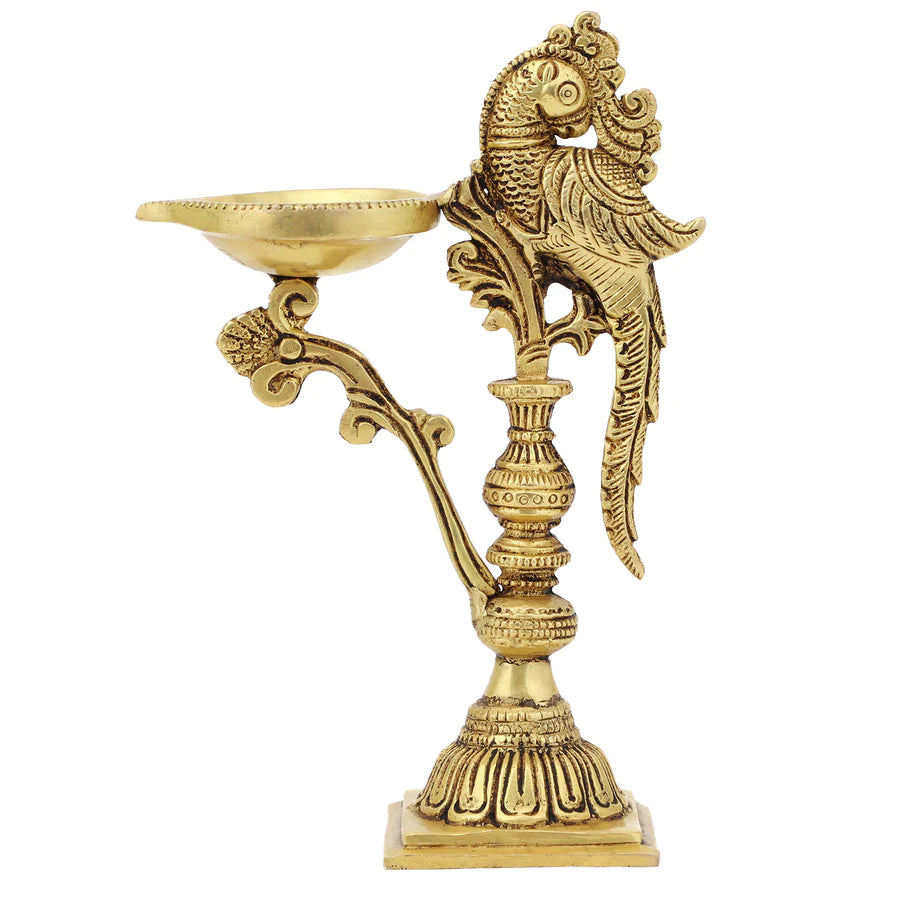 Art Brass Peacock Tall Diya With Stand