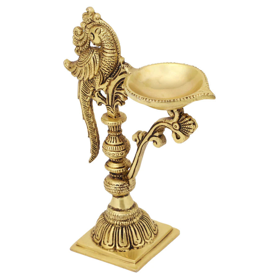 Art Brass Peacock Tall Diya With Stand