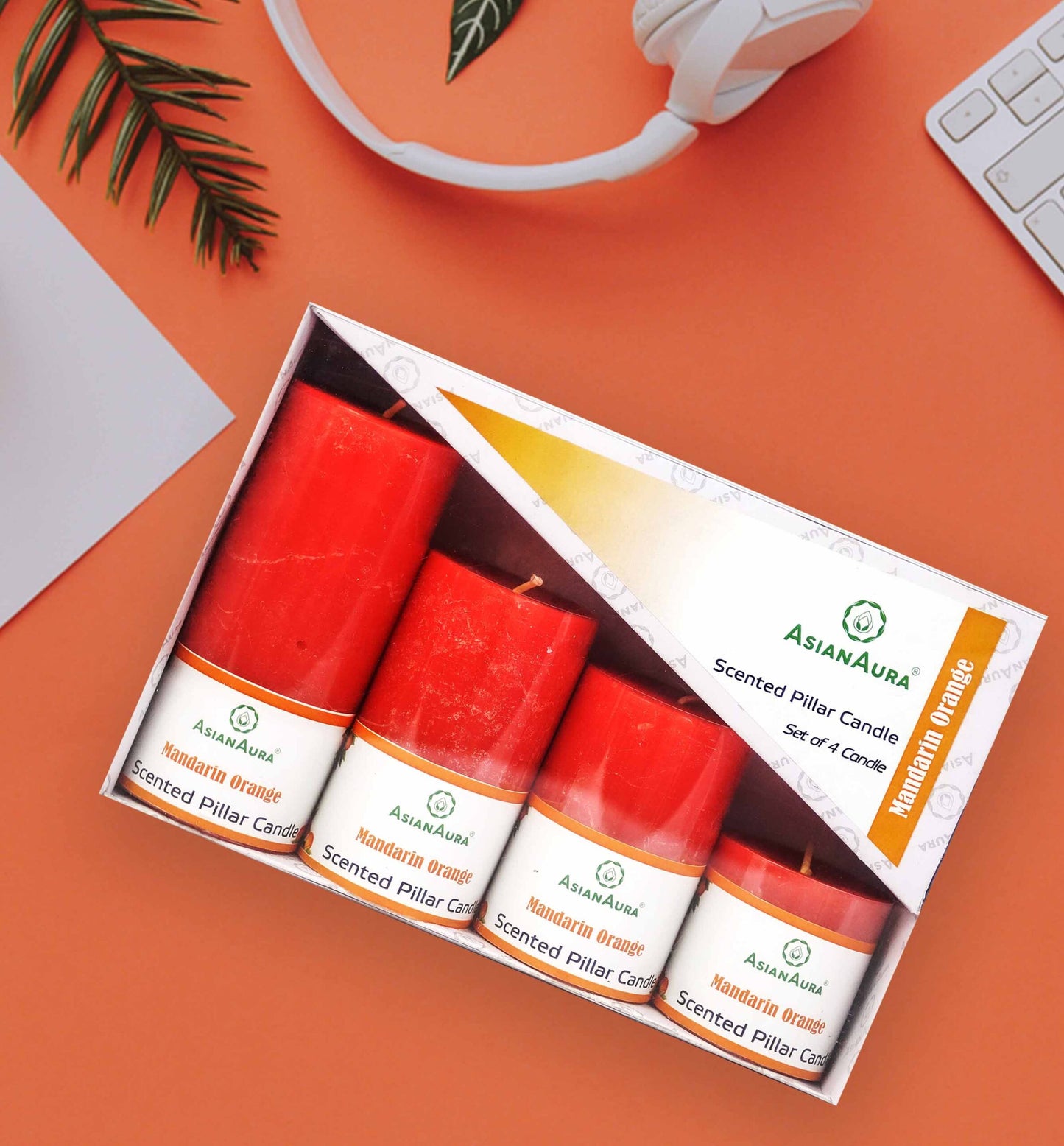 Mandarin Orange Scented Pillar Candle Gift Set (Pack of 4)