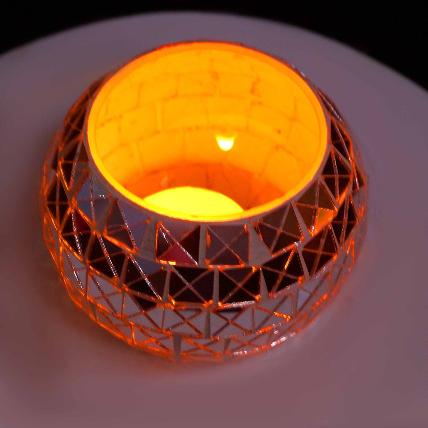 Glass Tealight Candle Holders/ Pack of 2- Mirror Mosaic Glass T-lite Votive with 2 Tea Light Candle