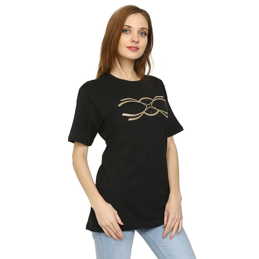 Women Black Pure Cotton T-shirt