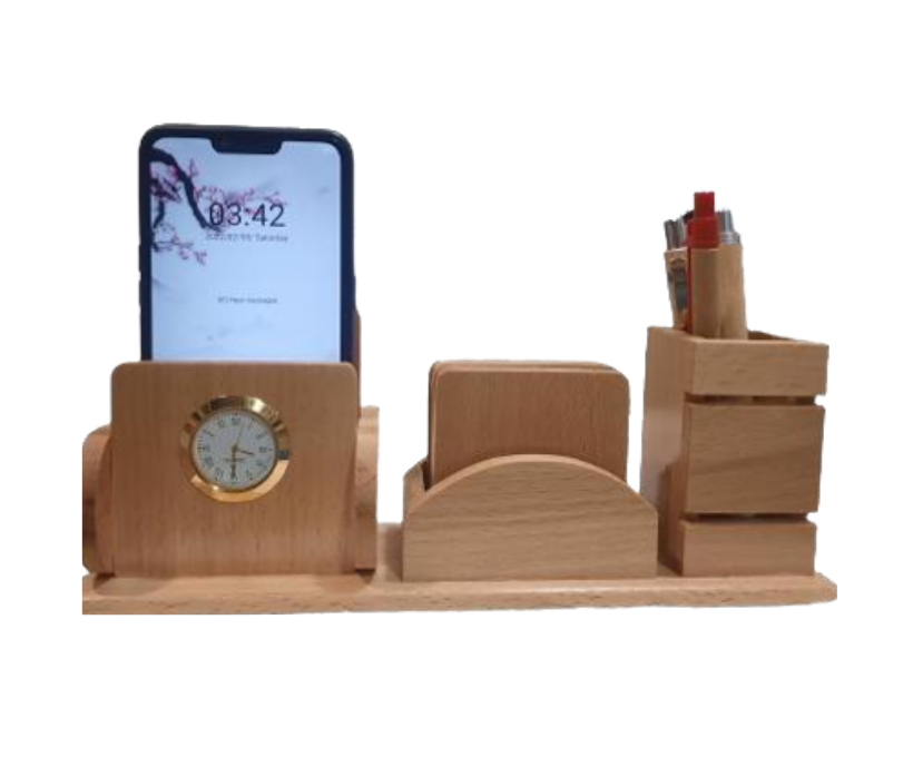 Wooden office desk supplies holder organiser