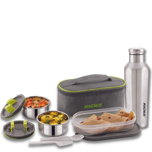 3 Stainless Steel LunchBox with Sporty Stainless Steel Bottle (900ml)