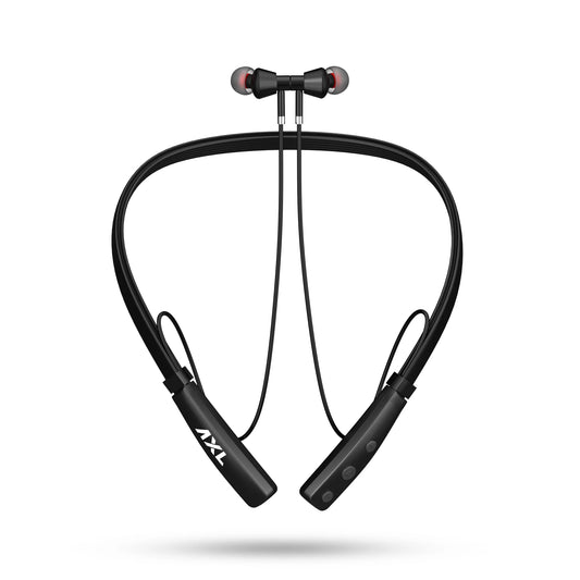 AXL ABN07 Wireless Neckband with Up to 22 Hour Playtime, Adjustable Clip, Passive Noise Cancellation, Magnetic Earbuds, Bluetooth V5.0 and Built-in Mic Flexible Neckband Black/Red