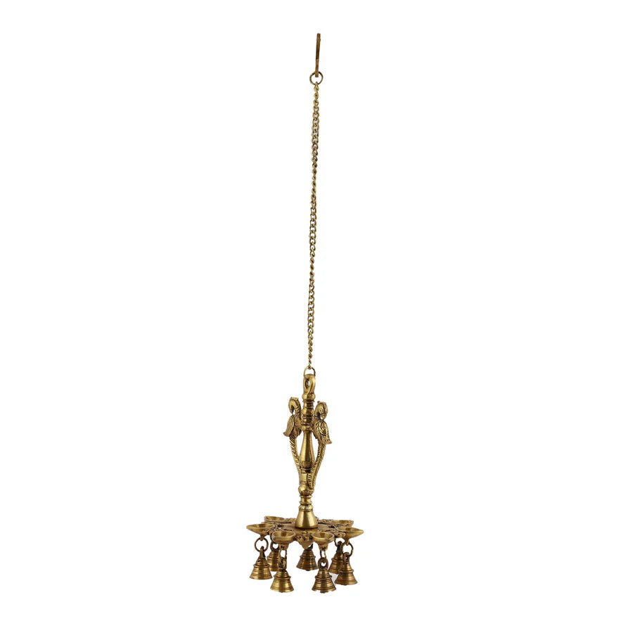 Peacock hanging 7 Diya With Bells (Light)