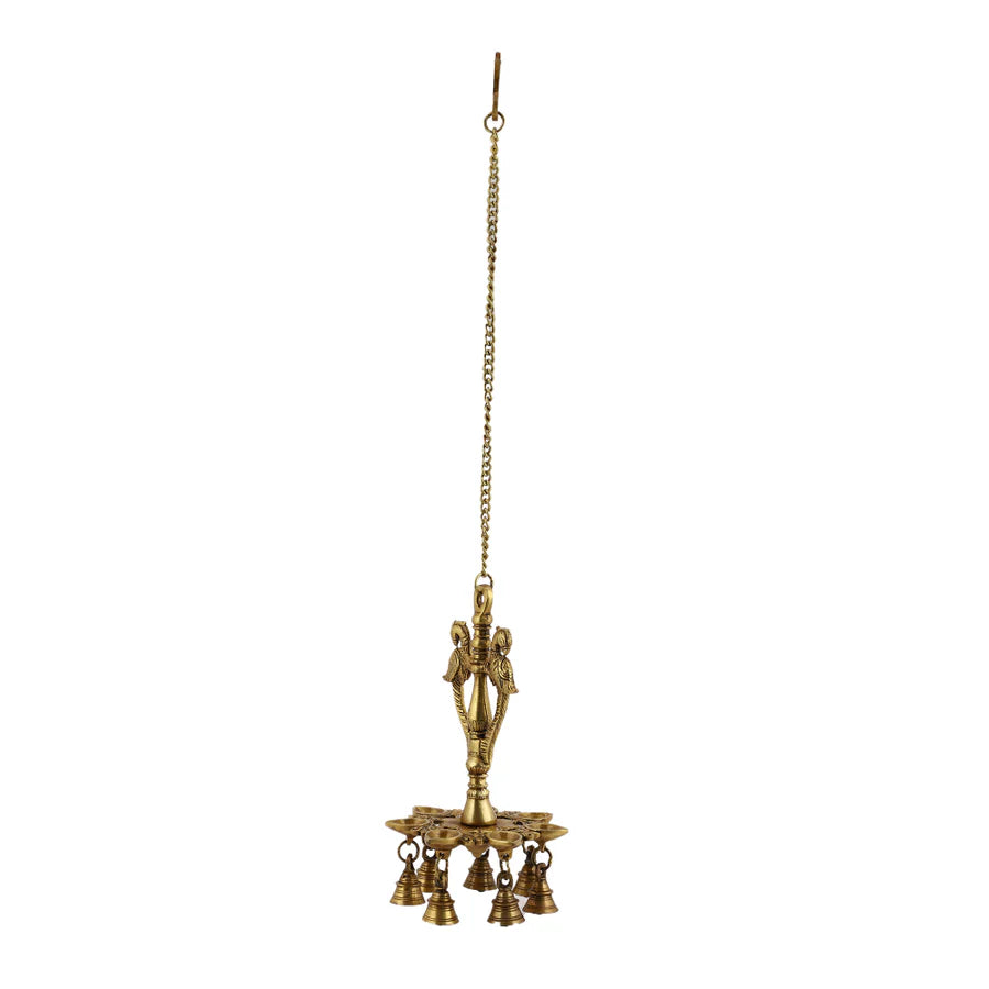 Art Brass Parrot 7 Diya With Hanging Chain