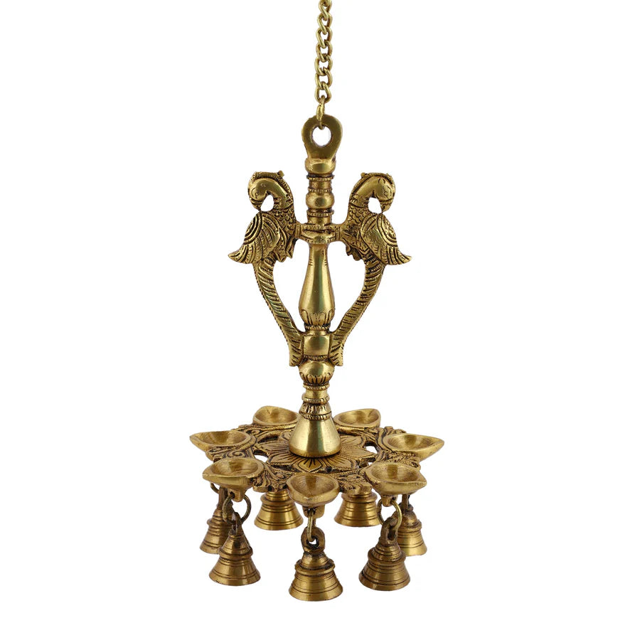 Peacock hanging 7 Diya With Bells (Light)