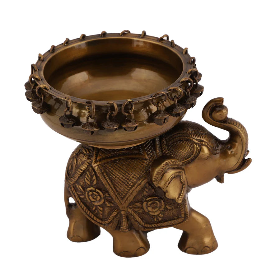 Art Brass Elephant Urli Dark