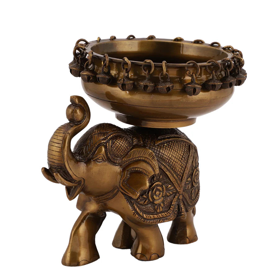 Art Brass Elephant Urli Dark