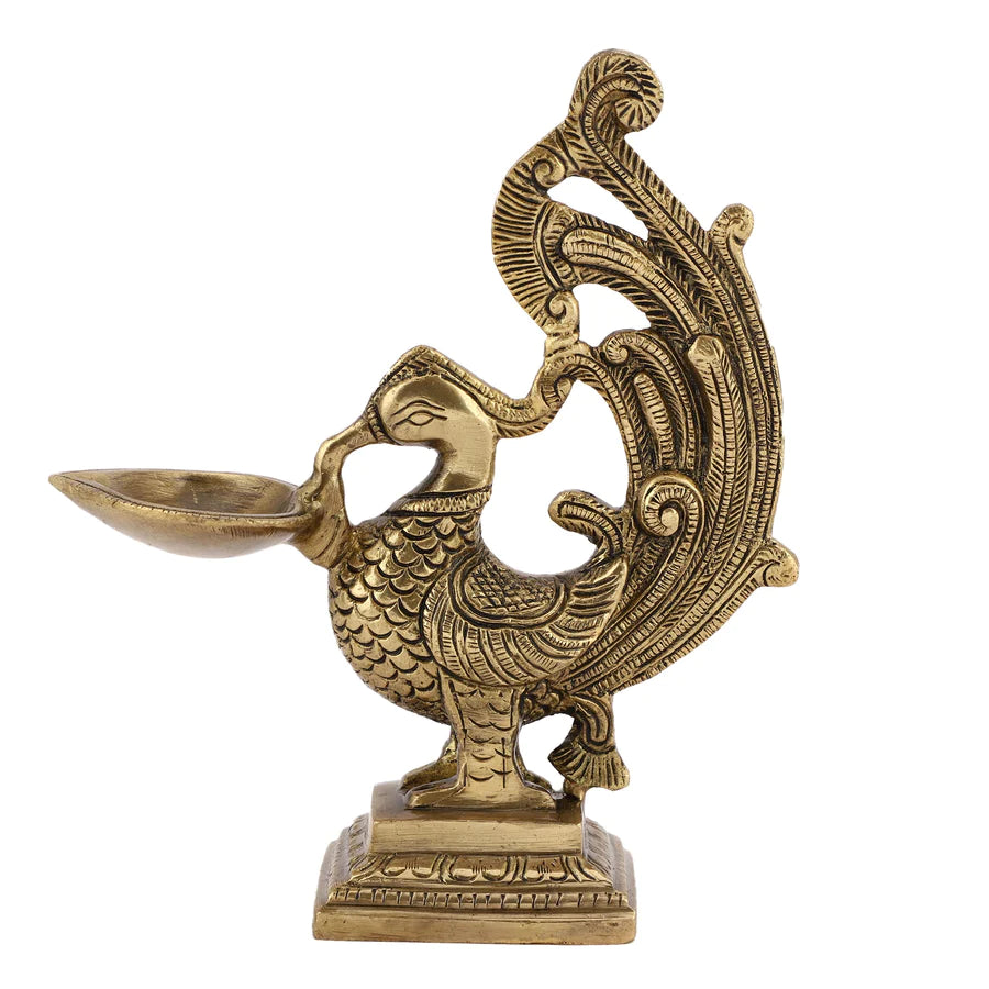 Art Brass Peacock Diya (Type 3)