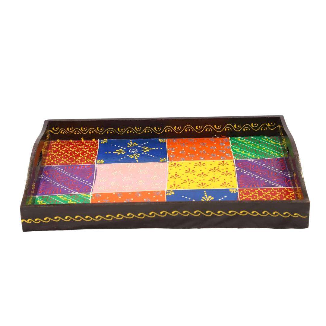 Wooden Multi Coloured Handicraft Serving Tray