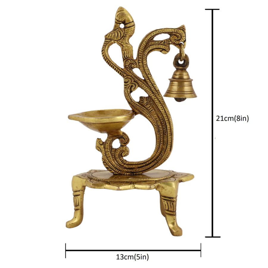 Art Brass Parrot Diya With Bell