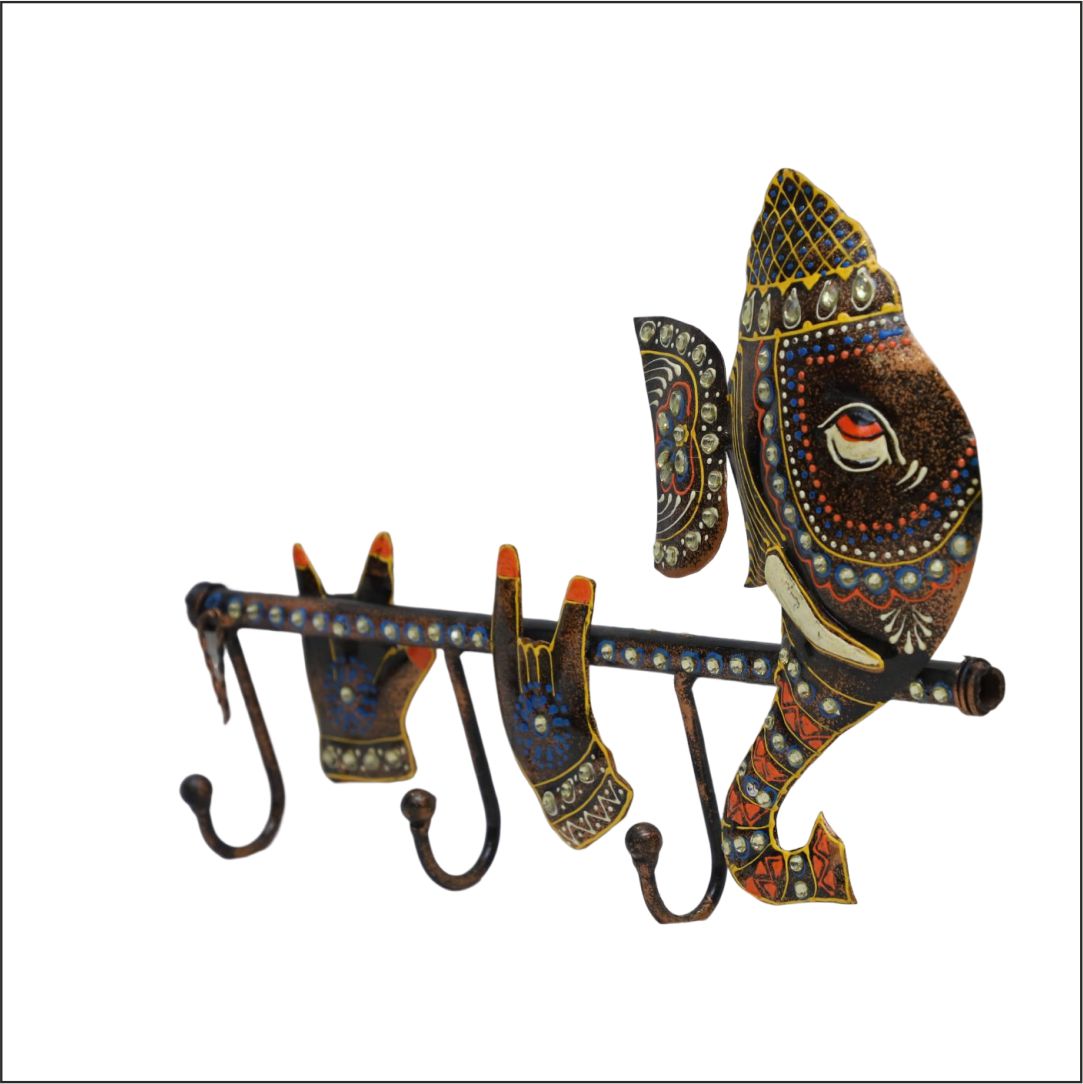 Finch Feather Lord Ganesh Wrought Iron Key Holder