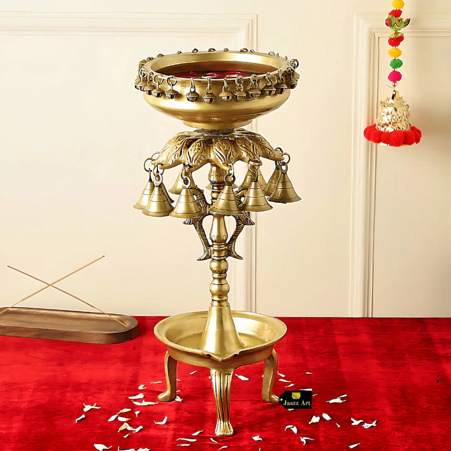 Art Brass Tall Urli Bowl With Bells 19in Light