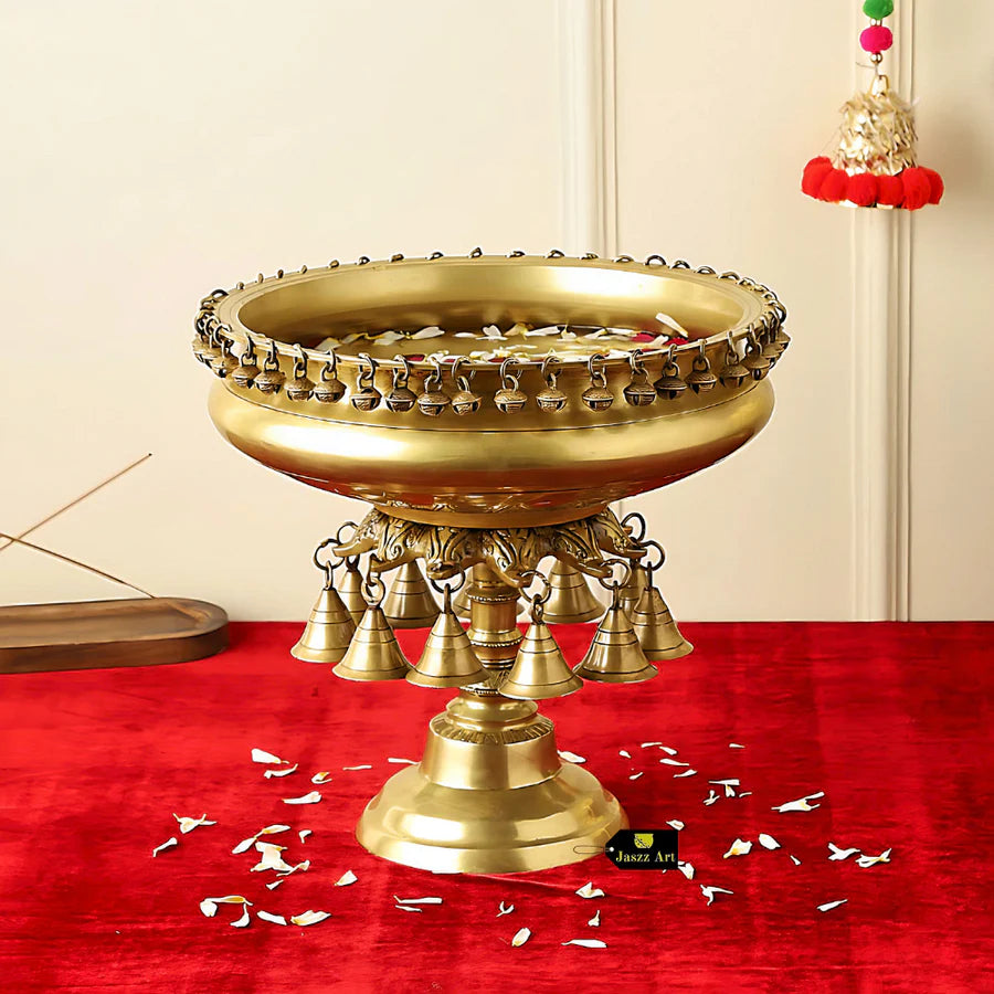 Art Brass Urli Bowl with Bells Ethnic Temple Room