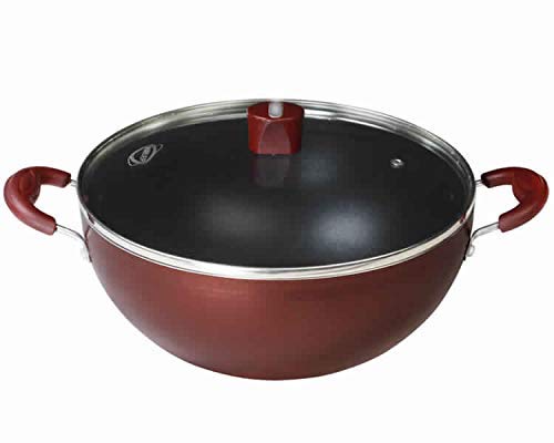 NIRLEP by Bajaj Electricals Select J Class 3 Ltr 2.6 mm Aluminium Non Stick Induction Deep Kadhai with Lid (Maroon, 24 cm)