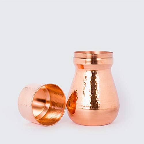 Small Copper Carafe,Table Bedside Carafe bedroom bottle with inbuilt glass