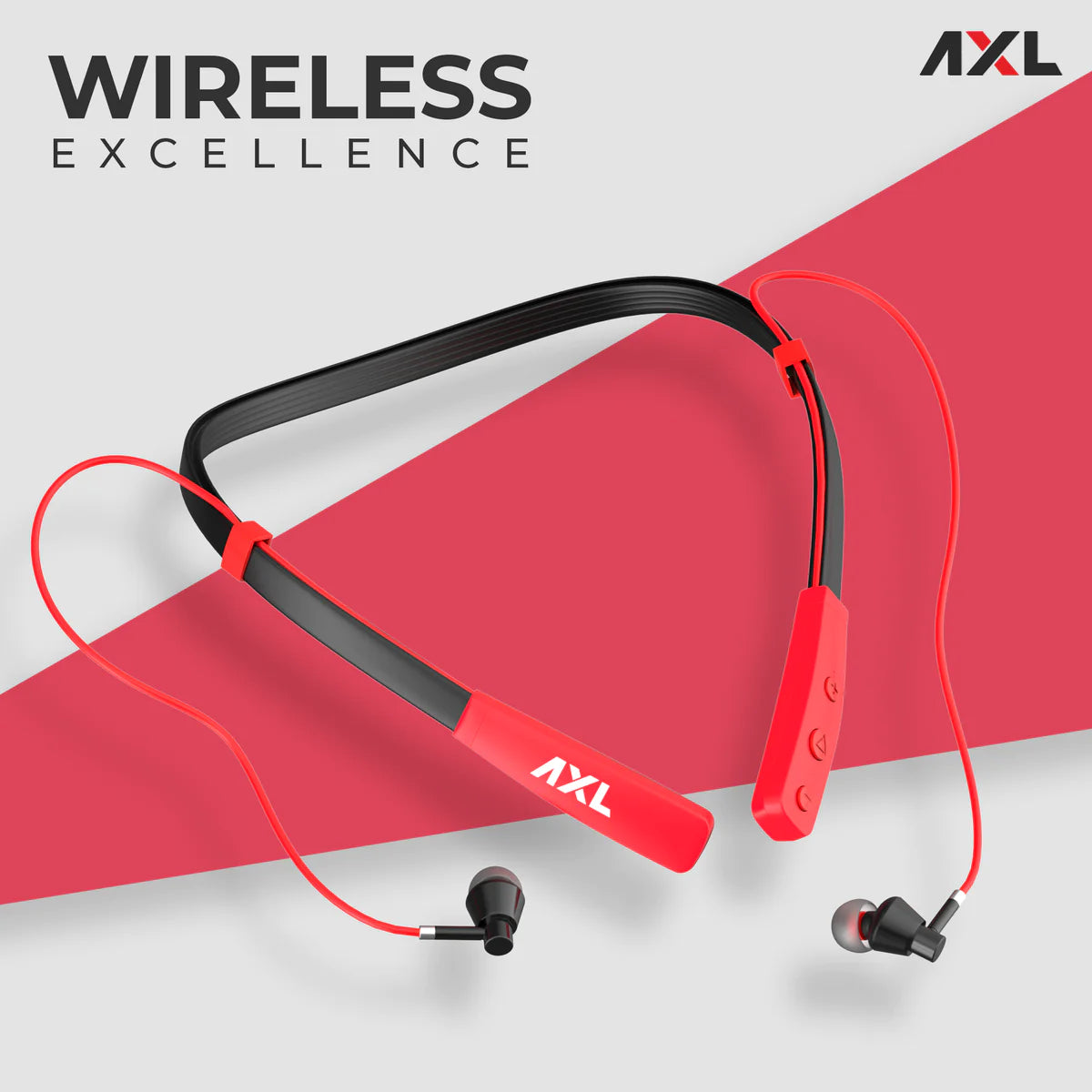 AXL ABN07 Wireless Neckband with Up to 22 Hour Playtime, Adjustable Clip, Passive Noise Cancellation, Magnetic Earbuds, Bluetooth V5.0 and Built-in Mic Flexible Neckband Black/Red