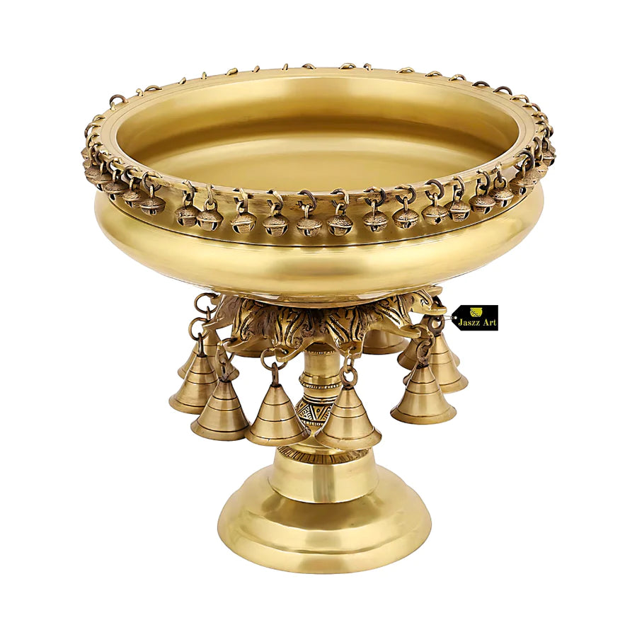 Art Brass Urli Bowl with Bells Ethnic Temple Room