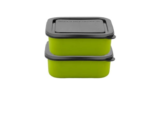 Anekants Diamond Microwafe Safe Stainless Steel Storage Container - 1000 ml, 2 Pieces, Green